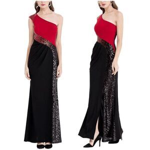 One Shoulder Formal Column Sequin Long Evening Gown Maxi Dress SIZE L NWT
